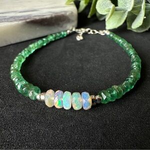 Australian Opal Beaded Bracelet Welo Fire Opal and Colombian Emerald